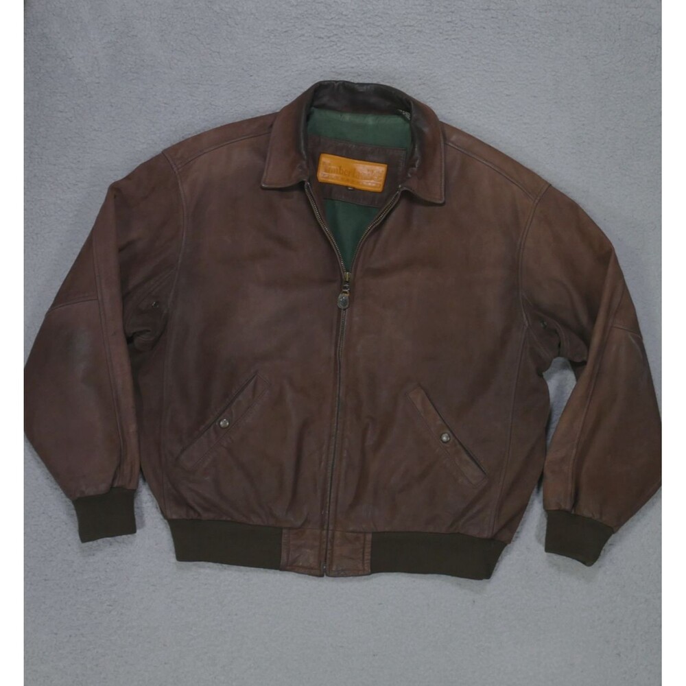 Vtg Timberland Leather Bomber Weathergear Cowhide Leather Jacket Mens XL Brown